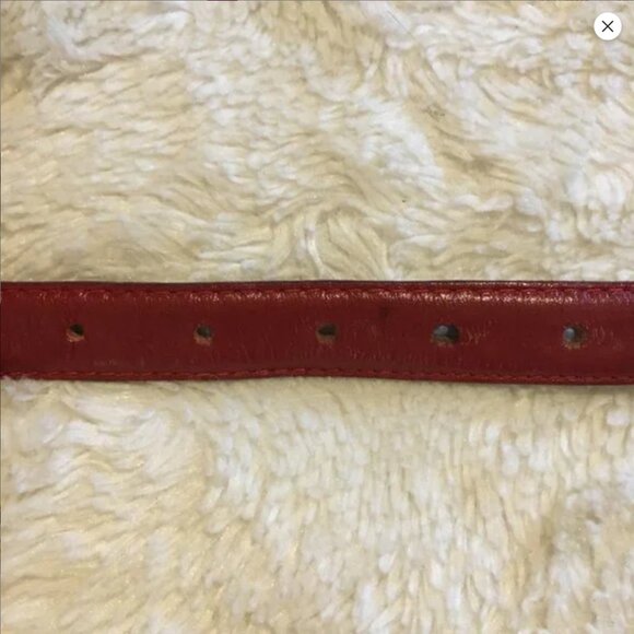 Vintage Red Genuine Leather Novelty Belt With Gold Nautical Ship Wheel Buckle - Picture 7 of 13